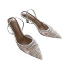 Sapatos De Salto Fino Com Bordado Em Rede Para Mulheres, Slingback, Bico Fino, Para O Verão