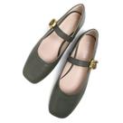 Sapatos Dear Time Mary Jane Flats em couro PU verde escuro para mulheres
