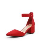 Sapatos DREAM PAIRS ANNEE Scarpin Vermelho de Camurça com Salto Grosso Sapatos DREAM PAIRS ANNEE Scarpin Vermelho de Camurça com Salto Grosso