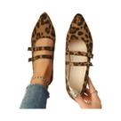 Sapatos Femininos Com Estampa De Leopardo, Bico Fino, Slip-On, Com Tira No Tornozelo, Estilo