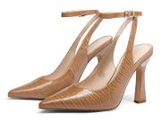 Sapatos femininos Coutgo de bico fino, slingback, cor cáqui, salto de 9,5 cm