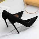Sapatos Femininos Elegantes De Salto Alto Pretos Com Bico Fino Em Camurça