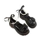 Sapatos Mary Jane Femininos Com Fivela Em Forma De Coração, Cadeia De Pérolas, Couro PU, Solado