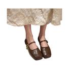 Sapatos Retro Mary Jane Femininos Primavera Verão 2025 Salto Baixo Bico Quadrado Com Botões Moda
