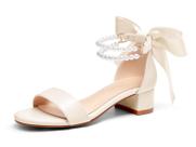 Sapatos sociais infantis Coutgo para meninas com salto baixo grosso e laço de pérolas