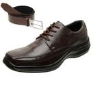 Sapatos Social de Couro Cadarço Solado Confort Ortopédico Masculinos + Cinto