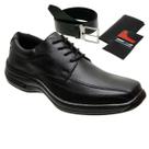 Sapatos Social Masculino Confortável Couro de Amarrar Com Cinto e Carteira