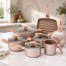 Sartin Cook Conjunto de Panelas Mimo Style 7 Peças Champanhe PS7JC com 2 Panelas 2 Caçarolas 1 Frigideira 1 Grill 1 Leiteira para Fogão Elétrico e a G