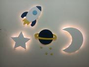 Saturno Foguete Lua Estrela Todos Com Led Decoração Bebe 4pc Saturno Foguete Lua Estrela Todos Com Led Decoração Bebe 4pc