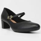 Scarpin Beira Rio Boneca Fivela Salto Bloco - Preto