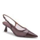 Scarpin Em Couro Tela Madelaine Salto Médio Bico Fino Lia Line -Marrom
