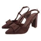 Scarpin Feminino Camurça Marrom com Laço Salto Bloco Elegante Scarpin Feminino Camurça Marrom com Laço Salto Bloco Elegante