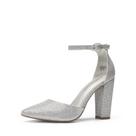 Scarpin Feminino DREAM PAIRS Coco Glitter Prata com Tira no Tornozelo