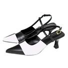 Scarpin Feminino Preto/Branco Bico Fino Salto Kitten Elegante