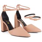 Scarpin Feminino Salto Alto Bloco Bico Fino Tiras Amarração Fivela Elegante Confortável Casual Chic