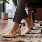 Scarpin Feminino Salto Bloco Confortável Bico Fino Verniz