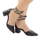 Scarpin Feminino Salto Bloco Napa Verniz Liso Bico Fino Amarração Strass Elegante Confortável Luxo F