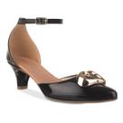 Scarpin Feminino Salto Fino Baixo Sapato Bico Fino Enfeite Metal Dourado Metalizado