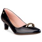 Scarpin Feminino Salto Fino Baixo Sapato Bico Fino Enfeite Metal Dourado Metalizado
