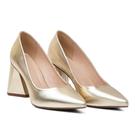 Scarpin Feminino Salto Grosso Bico Fino Metalizado
