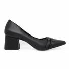 Scarpin LeRUCHEL Salto Grosso Detalhe Fivela Bico Fino Preto
