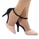 Scarpin Lia Bicolor 9cm Barcelona Bico Fino Salto Médio Elegante Moda Evangélica