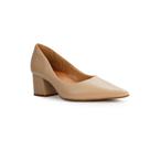 Scarpin Lia Line Couro Nude Salto Bloco