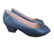 Scarpin Peep Toe Usaflex couro macio New BLUE salto bloco