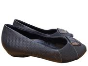 Scarpin Peep Toe Usaflex ortopédica Couro Tresse com tecido para Joanete e salto embutido