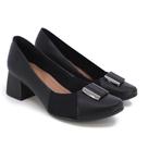 Scarpin Preto Salto Bloco Couro Detalhe Tecido