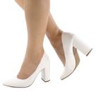 Scarpin salto alto grosso verniz branco 9 cm er203