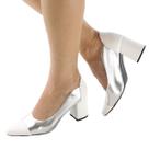 Scarpin Salto Bloco 9 cm Napa Branco Metalizado Prata ER411 Scarpin Salto Bloco 9 cm Napa Branco Metalizado Prata ER411