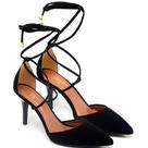Scarpin Salto Médio Bico Folha Com Tiras Nobuck Preto