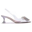 Scarpin sapato feminino transparente salto baixo cristal laço strass