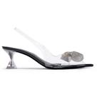 Scarpin sapato feminino transparente salto baixo cristal laço strass Scarpin sapato feminino transparente salto baixo cristal laço strass