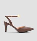Scarpin Slingback Com Aplique Removível Dourado Couro Marrom CBK Scarpin Slingback Com Aplique Removível Dourado Couro Marrom CBK