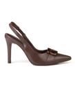 Scarpin Slingback com Salto Fino, Calce Fácil e Fivela Tartaruga - Bebecê - Marrom Scarpin Slingback com Salto Fino, Calce Fácil e Fivela Tartaruga - Bebecê - Marrom
