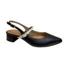 Scarpin SlingBack Preto com Detalhe OffWhite Salto Bloco