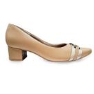 Scarpin Usaflex Couro Bico Fino Salto Bloco Confortável 4cm