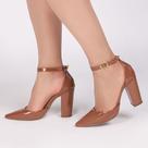 Scarpin Verniz Caramelo Marrom Elegante Salto Bloco