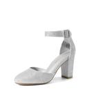 Scarpins Femininos DREAM PAIRS Angela com Salto Bloco Prateado e Glitter Scarpins Femininos DREAM PAIRS Angela com Salto Bloco Prateado e Glitter