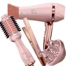 Secador De Cabelo Britania Profissional 2100w Ion Tubi Prancha Titanium 450f Progressiva Rosa Bs04 Escova 3 Em 1 Tube Bivolt