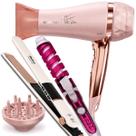 Secador De Cabelo Britânia Viih Tube 2100w Profissional Salão Difusor Prancha Chapinha Display Digital Chrome Rose 230c Modelador Cachos Nova Bivolt