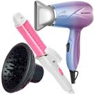 Secador de Cabelo Mondial 1200w Ions Tourmaline Mini Dobrável Viagem Azul Sm12 Bivolt Difusor Cachos Prancha Modelador 2 em 1