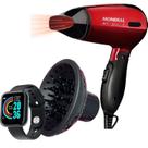 Secador de Cabelo Mondial 1200w Ions Tourmaline Mini Dobrável Viagem Vermelho Sm13 Bivolt Difusor Cachos Smartwatch