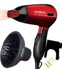Secador De Cabelo Mondial Ion 1200w Dobrável Viagem Com Difusor Cachos e Suporte Parede Banheiro