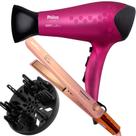 Secador De Cabelo Philco Profissional 2200w Ion Stilo Rosa Difusor Cachos Prancha Titanium 450ºf Progressiva Bivolt