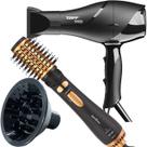 Secador De Cabelo Taiff 1700w Ions Profissional Ar Quente Frio Preto Difusor De Cachos Escova Britânia Rotativa 1300w