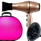 Secador De Cabelo Taiff Profissional 2000w Ions Ar Quente Frio Dourado Difusor De Cachos Com Maleta