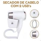 Secador de Parede Branco Compacto Tipo Hotel USB com Função Quente e Frio 220V